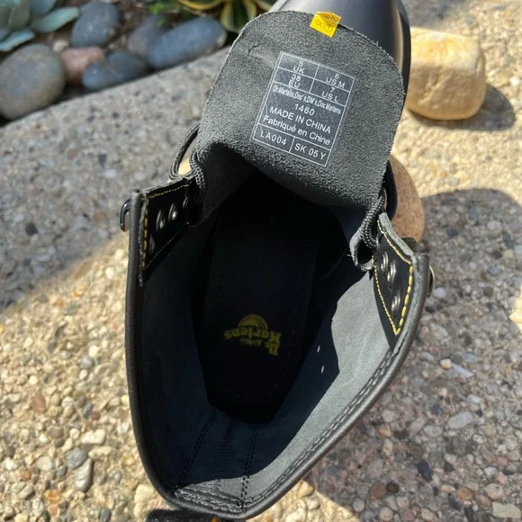 Dr. Martens Smooth Black Leather 1460 Marbled Sole Boots - Picture 5 of 16